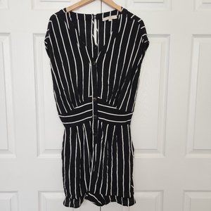 Loft Black & White Striped Ruffle Romper